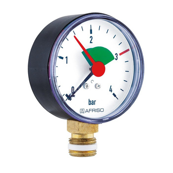 Manometr z rurką Bourdona AFRISO HZ grzewczy 0/4 bar G1/2B radialne fi 80 mm, kl. 2.5%