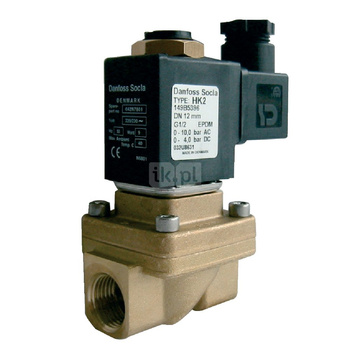 Typ HK2 - zawór elektromagnetyczny bezpośredniego działania wraz z cewką, normalnie zamknięty, zasilanie: 24V DC, uszczelki i membrana: EPDM, Pnom 2,5 MPa, tmax=140 st.C. 3/4''