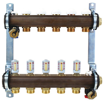Rozdzielacz do ogrzewania podłogowego HERZ 13-obieg. GW 1'' x GZ 3/4'' + przepływomierz + zawór napełn/spust + odpowietrznik