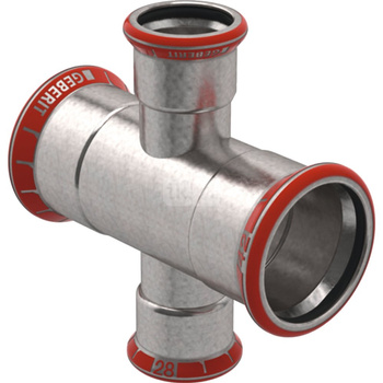 Czwórnik GEBERIT Mapress C-Stahl redukcyjny stal, 108 mm x 35 mm x 108 mm x 35 mm DN 100 x DN 32 x DN 100 x DN 32, mz x mz x mz x mz