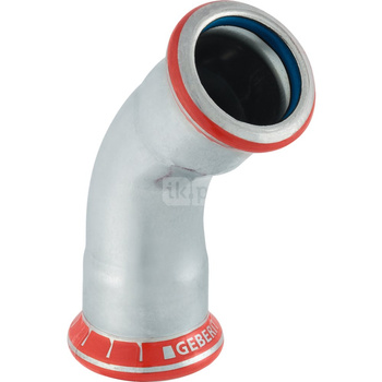 Kolano 45' GEBERIT Mapress C-Stahl FKM, stal (ocynk galwaniczny/elektrolityczny) (ocynk), 15 mm, DN 12 x 15 mm x DN 12 (mufa zaprasowywana x mufa zaprasowywana), (głębokość: 16 mm) z uszczelką