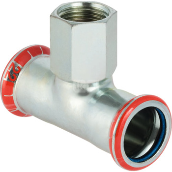 Trójnik GEBERIT Mapress C-Stahl FKM przejściowy 90' stal (ocynk) 42 mm x 1/2'' x 42 mm (mufa zaciskowa x GW x mufa zaciskowa)