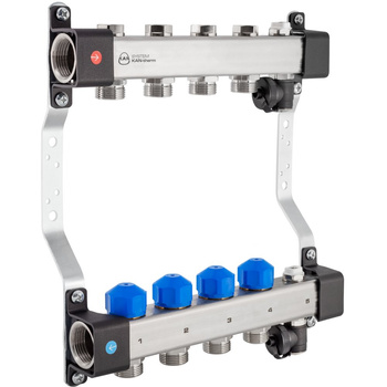 Rozdzielacz InoxFlow z zaworami do siłowników i zaworami regulacyjnymi (seria UVST) - 5 obwodów