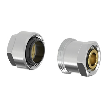 Złącze FLAMCO MEIBES PLUS DVGW dwuczęściowy, mosiądz (niklowanie) / mosiądz (niklowanie), 3/4'' x 1/2'' (eurokonus x PZ), 30.9 mm z uszczelką, PN10 bar