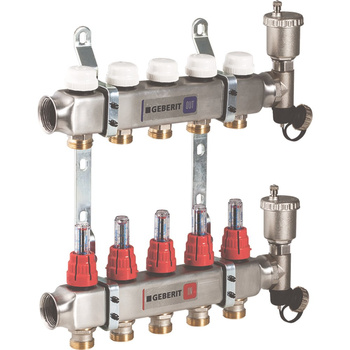 Rozdzielacz do ogrzewania podłogowego GEBERIT Volex 9-obieg. stal nierdzewna GW 1'' x eurokonus 3/4'' + przepływomierz + zawór napełn/spust + odpowietrznik