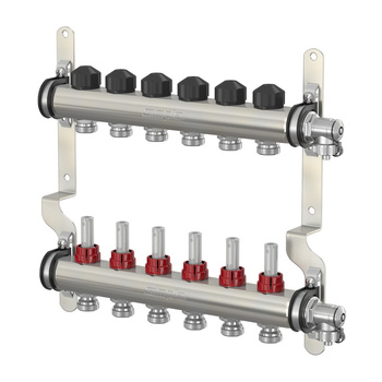 ROZDZIELACZ 1" ZE STALI NIERDZEWNEJ 7 OBWODÓW Z ROTAMETREM