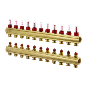 Rozdzielacz 11+11 Rotametr Danfoss BIV, mosiądz
