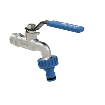 Zawór czerpalny JARDÍN 1/2GZ X 1/2 z szybkozłączką, dźwignia z czarnej powłoki epoksydowej, kolor niebieski