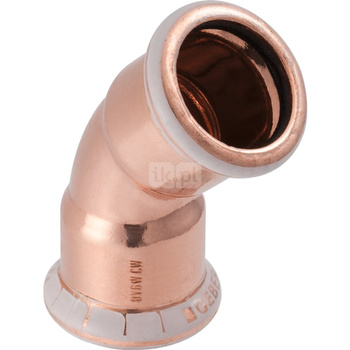 Kolano 45' GEBERIT Mapress Kupfer, Cu, 22 mm, DN 20 x 22 mm x DN 20 (mufa zaprasowywana x mufa zaprasowywana), (głębokość: 11 mm) z uszczelką
