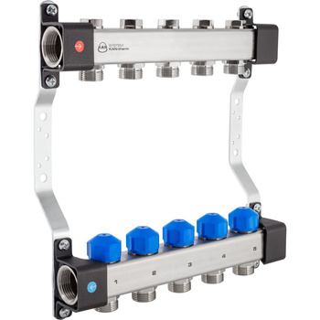 Rozdzielacz InoxFlow z zaworami do siłowników i zaworami regulacyjnymi (seria UVS) - 12 obwodów