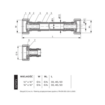 Wąż przyłączeniowy elastyczny PERFEXIM DN 8, GW x GW, 1/2'' x 3/4'', długość 300 mm