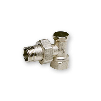 Grzejnikowy zawór powrotny z odcięciem. Wykonanie kątowe. Korpus niklowany DETENTORE SEMPLICE 3/8" SQUADRA FER