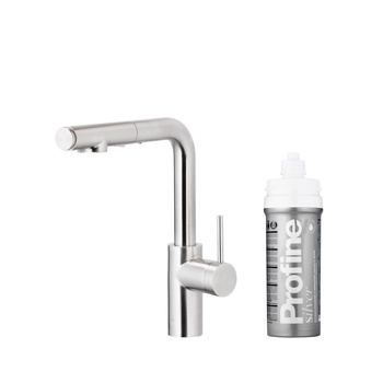 DUERO PURE BASIC PULL-OUT BATERIA KUCHENNA Z FUNKCJĄ FILTRACJI WODY I WYCIĄGANĄ WYLEWKĄ, STAL NIERDZEWNA + ZESTAW FILTRUJĄCY PROFINE SILVER S