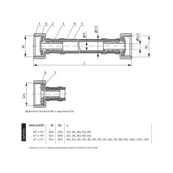 Wąż przyłączeniowy elastyczny PERFEXIM PHA-9110 DN 8, GW x GW, 1/2'' x 1/2'', długość 1000 mm