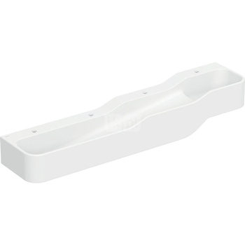 Umywalka GEBERIT Bambini 4-stanowiskowa prostokątna (rynna, bez elementów dekoracyjnych), biała, 1800mm, otwór na baterię na środku (x4), bez odpływu przelewowego, półka od ściany
