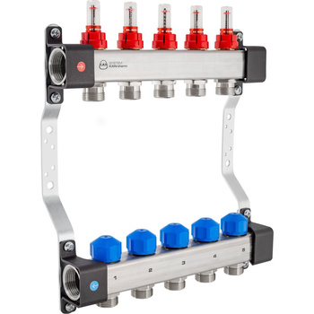 Rozdzielacz InoxFlow z zaworami do siłowników i przepływomierzami (seria UFS) - 3 obwody