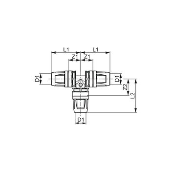 Trójnik TECE logo 90' PPSU 32 mm (kw x kw x kw)