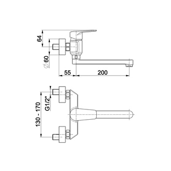 Bateria zlewozmywakowa ścienna KFA Armatura GERMAN, kolor chrom, mosiądz