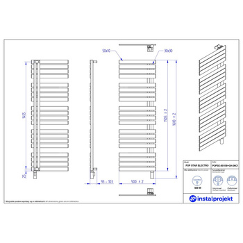 Grzejnik elektryczny Instal Projekt Pop Star Electro grafitowa struktura/graphite 50x150 cm POPSE-50/150C12+GH-06C2