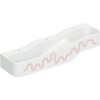 Umywalka GEBERIT Bambini 3-stanowiskowa prostokątna (rynna, elementy dekoracyjne), biała, 1400mm, otwór na baterię na środku (x3), bez odpływu przelewowego, półka od ściany