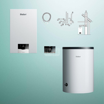 Pakiet - Kocioł gazowy jednofunkcyjny VAILLANT ecoTEC plus VC 15CS/1-5 kondensacyjny wiszący 2.8 - 16.4 kW + RegulatorsensoCOMFORT 720f + Zestaw powietrzno-spalinowy szachtowy + Zasobnik c.w.uVIH R 150/6 B