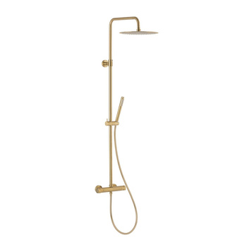 MOZA DESZCZOWNIA WANNOWA PREMIUM Z DŁUŻSZYM DRĄŻKIEM, Z BATERIĄ NATRYSKOWĄ TERMOSTATYCZNĄ, ZŁOTY SZCZOTKOWANY PVD