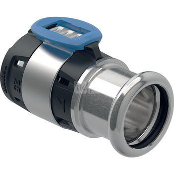 Złączka przejściowa  GEBERIT FlowFit, stal crnimo 1.4401, 20 mm x 18 mm (łącznik zaprasowywany x mufa zaprasowywana)