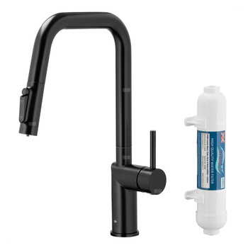DUERO PURE STYLE PULL-OUT Bateria kuchenna z funkcją filtracji wody i wyciąganą wylewką, Czarna + Filtr HYDRO+
