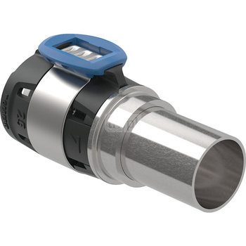 Złączka przejściowa  GEBERIT FlowFit, brąz krzemowy bezołowiowy, 16 mm x 15 mm (złącze do śrubunku zaciskowego x łącznik zaprasowywany)