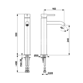 Bateria umywalkowa stojąca nablatowa KFA Armatura MOZA click clack, złoty, montaż blat / otwór na baterię