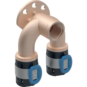 Podłączenie armatury Geberit FlowFit 90 st.: Materiał=Brąz bezołowiowy (CuSn4Zn2PS), d=16mm, Rp=1/2 ", d1=16mm, L=5.2cm