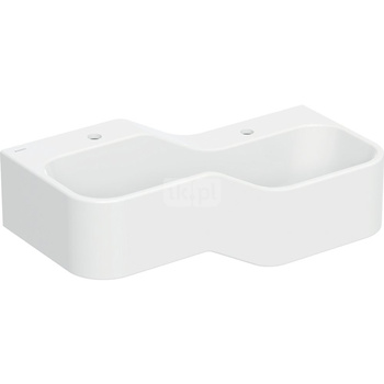 Umywalka GEBERIT Bambini 2-stanowiskowa prostokątna (rynna, elementy dekoracyjne), biała, 900mm, otwór na baterię na środku (x2), bez odpływu przelewowego, półka od ściany