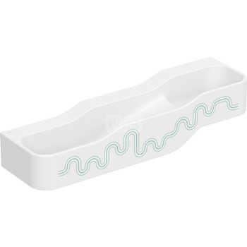 Umywalka GEBERIT Bambini 3-stanowiskowa prostokątna (rynna, elementy dekoracyjne), biała, 1400mm, bez otworu na baterię, bez odpływu przelewowego, półka od ściany