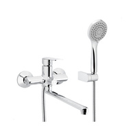 Bateria AGAT wannowo-umywalkowa ścienna z natryskiem punktowym chrom