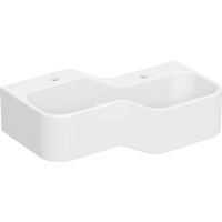 Umywalka GEBERIT Bambini 2-stanowiskowa prostokątna (rynna, elementy dekoracyjne), biała, 900mm, otwór na baterię na środku (x2), bez odpływu przelewowego, półka od ściany
