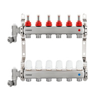 Rozdzielacz stalowy F-Comfort z zaworami termostatycznymi, przepływomierzami, ręcznym odpowietrznikiem i zaworem spustowym, 4-drogowy
