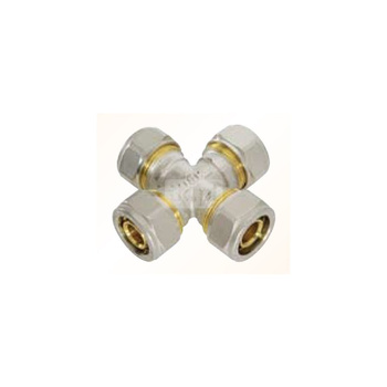 Czwórnik QIK czwórnik skręcany mosiądz, 20 mm x 20 mm x 20 mm x 20 mm, złącze skręcane x złącze skręcane x złącze skręcane x złącze skręcane