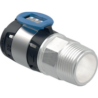 Przyłącze Geberit FlowFit proste, z gwintem zewnętrznym: Materiał=Brąz krzemowy bezołowiowy (CuZn21Si3P), d=25mm, R=1/2 ", Niklowany