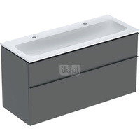 Zestaw umywalki meblowej Geberit iCon, slim rim, z szafką pod umywalkę, z dwoma szufladami i odpływowo-przelewowym do umywalki: B=120cm, Umywalka: biały /KeraTect, Korpus i front: lava / lakierowany matowy, Uchwyt: lava / malowany proszkowo, matowy