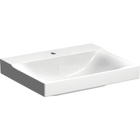 Umywalka GEBERIT Xeno2 prostokątna, biała, 600mm, otwór na baterię na środku, bez odpływu przelewowego, półka od ściany