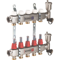 Rozdzielacz do ogrzewania podłogowego GEBERIT Volex 5-obieg. stal nierdzewna GW 1'' x eurokonus 3/4'' + przepływomierz + zawór napełn/spust + odpowietrznik