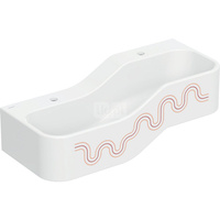 Umywalka GEBERIT Bambini 2-stanowiskowa prostokątna (rynna, elementy dekoracyjne), biała, 900mm, otwór na baterię na środku (x2), bez odpływu przelewowego, półka od ściany