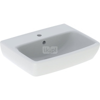 Umywalka GEBERIT Selnova Square prostokątna, biała, 500mm, otwór na baterię na środku, z odpływem przelewowym, półka od ściany
