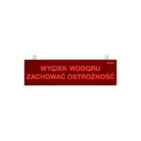 tablica ostrzegawcza "WYCIEK WODORU ZACHOWAĆ OSTROŻNOŚĆ", podświetlenie czerwone LED, wbudowana cicha syrenka, zasilanie 12/24V