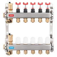 Rozdzielacz 9-drogowy z zaworami termostatycznymi, przepływomierzami i złączkami, stal nierdzewna