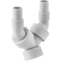 Trójnik GEBERIT PP 19 mm x 1'' x 19 mm (łącznik kątowy wężyka x GW z klapką zwrotną x łącznik kątowy wężyka), kolor biały-alpin