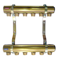 Rozdzielacz do instalacji c.o. QIK mosiądz GW 1'', 4-obieg. GZ 3/4'' z nyplami