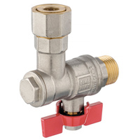 Zawór kulowy kątowy z filtrem, z półśrubunkiem, nakrętno-wkrętny, z motylkiem, 1/2"