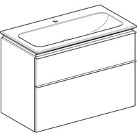 Zestaw umywalki meblowej Geberit iCon slim rim, z szafką pod umywalkę, z dwoma szufladami i zestawem odpływowo-przelewowym do umywalki: B=90cm, Umywalka: biały, Korpus i front: biały / lakierowany na wysoki połysk, Uchwyt: chromowany z połyskiem 