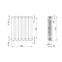 Grzejnik żeberkowy KFA Armatura ADR500/6 aluminium, podłączenie boczne 570 x 483 mm, kolor czarny